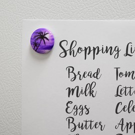 Purple Sunset Beach Palm Tree Hawaii Paradise Kitchen Refrigerator Locker Button Magnet