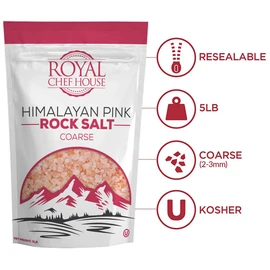 Himalayan Pink Salt 5 lbs Coarse Grain Bulk Bag - Hymalain Pure Gourmet Crystals - Himilian 100% Natural - Contains 84 Minerals -Suitable for Body Bath Scrubs Table Salt Grinder & Salt Mills - Kosher