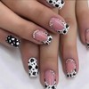 24Pcs Cow Press on Nails Short Square French Tip Fake