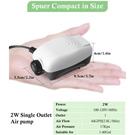 HITOP Upgraded 2W Adjustable Single Outlet Aquarium Air Pump, 2.8L/M Mini Quiet Fish Tank Aerator with Accessories, Oxygen Pump for Small Tank up to 40Gallon