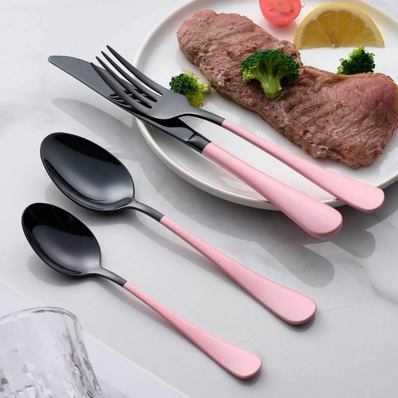 Onlycooker 20-Piece Black and Red Silverware Set 18/0 Stainless Steel