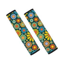 Wanyint Hippie Flower Print Car Seat Belt Pads - Car Seat belt Covers - Comfort Car Harness Pads Protect Shoulder Neck Padding for SUV Truck Vans Sedans