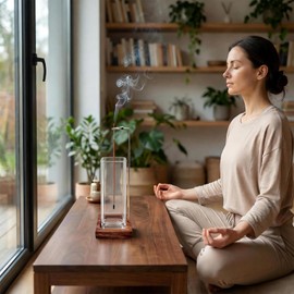 Incense Holder,Incense Holder for Sticks with Removable Glass Ash Catcher,Incense Sticks Holder with 20 Incense Sticks for Meditation and Yoga Room&Home Decoration(Wood Base)