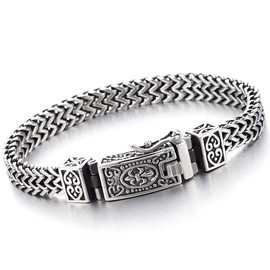 COOLSTEELANDBEYOND Mens Stainless Steel Franco Link Curb Chain Bracelet, Vintage Fleur de Lis Spring Box Clasp 8.46 in(CA)