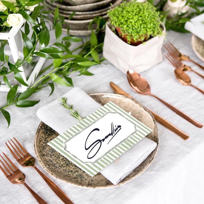 Whaline 100 Pcs Sage Green Place Cards Stripes Tented Card