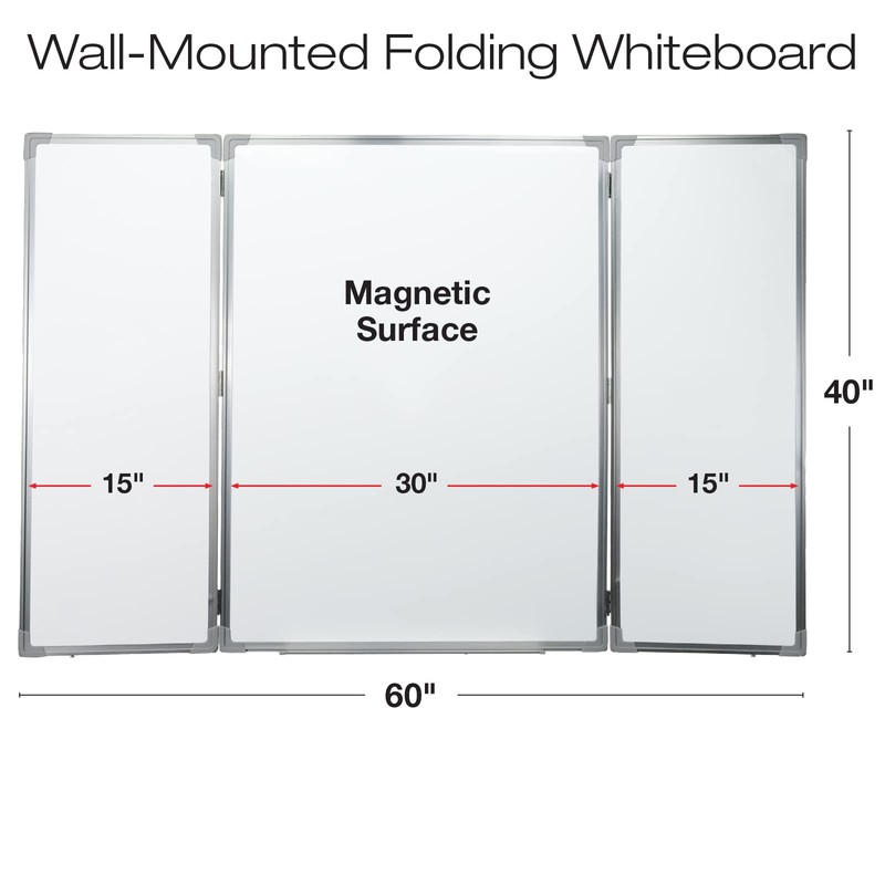 40” x 60” Wall-Mounted, Folding Whiteboard with Magnetic Surface and