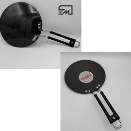 RAJIVA RAVIJA Aluminium Roti Tawa - Concave Hard Anodised Heavy Duty Grip Tava 23cm