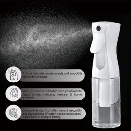 Continuous spray bottle,2 pcs/6.8 OZ Travel spray bottle,hair mister,Spray mist bottle,Fine mist spray bottles for face - for Essential Oil Scents, Salons,Cleaning, Barbers,Plants, (White &Black） ﻿