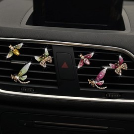 Car Air Vent Clip, 3 Pcs Bee Butterfly Dragonfly Car Air Fresheners Vent Clips Car Aromatherapy Diffuser Vent Clip Car Decoration Interior Decor Car Accessories for Women (Green)
