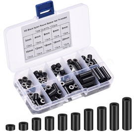 Samcos M3 Screws, 100 pcs, Inner Diameter: 0.13 inches (3.2 mm), Outer Diameter: 0.3 inches (7 mm), ABS Nylon Round Spacer Set, Nylon Round Spacer Washer, Machine Repair, Storage Case Included,