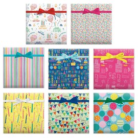 Current Everyday Birthday Celebration Flat Gift Wrap Sheets - Premium Semi-Gloss 22 x 34”; 8 1/2 x 11” Wrapping Paper Set, Set of 8 Sheets