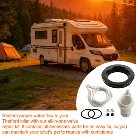 42049 RV Toilet Flush Water Valve Replacement Kit for Thetford Aqua Magic Style II Permanent Toilets, with Closet Flange Seal RV Toilet Parts