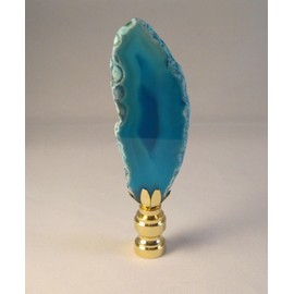 Lamp Finial-Natural BLUE/AQUA AGATE-Brass Base
