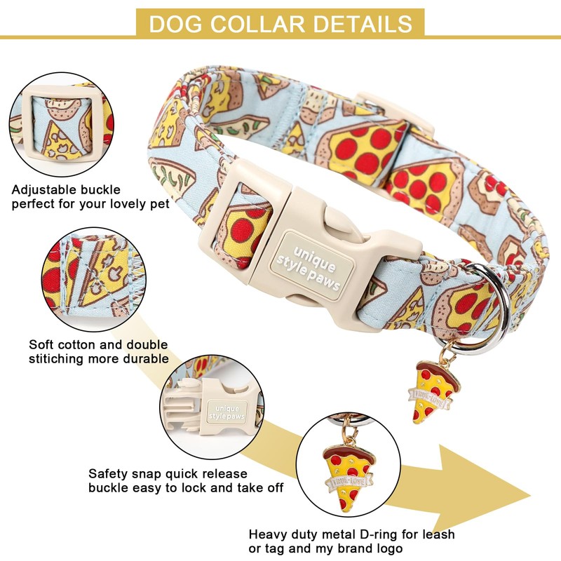 Unique style paws Dog Collar Quick Release Cotton Pizza Collar