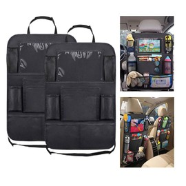 LNtech [2 pack] Car Backseat Organizer,Kick Mats Back Seat Protector with Clear Tablet Stand,Storage Compartments,Transparent Touchscreen Holder,Bottle Pockets,Essential for Travel (Black)