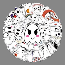 Ghost Stickers,50 PCS Ghost Graffiti Vinyl Waterproof Decals for Water Bottles Computer Bicycle Skateboard Luggage Phone Pad Laptop Kids Teens Stickers Pack