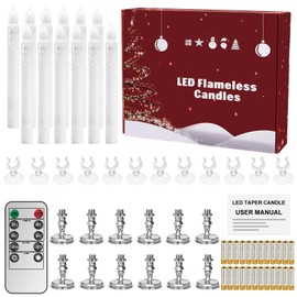 Kithouse 12 Pack Flameless LED Window Candles with Drip Texture,Removable Candle Holders,24 AAA Batteries,Daily Timer,ON/Off Remote,12 Window Suction Cups,Christmas Home Wedding Decor (Sliver)