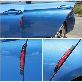 4pcs 3D Super Red Reflective Stickers Black Real Carbon Fiber Strips Car Side Door Edge Bumper Anti-Scratch Protection Guards Trim Stickers Universal (red)