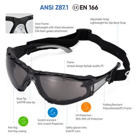 SAFEYEAR Anti Fog Tinted Safety Glasses For Work,With Scratch Resistant,UV 400,Impact Resistant.EN166 Certified Protective Goggles- For DIY, Lab Chemistry, Cycling Sports Sunglasses (Three Colors)