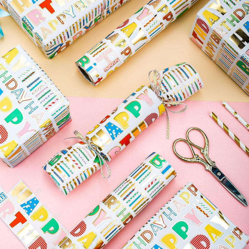 MAYPLUSS Foil Happy Birthday Wrapping Paper Roll - 17 In