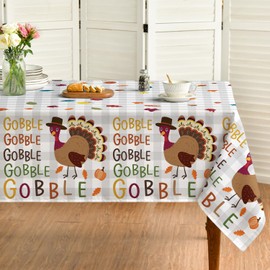 Horaldaily Thanksgiving Tablecloth 60×120 Inch Rectangular, Turkey Gobble Washable Table Cover for Party Picnic Dinner Decor