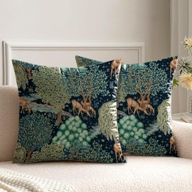 HUASHUZI Cushion Covers William Morris 45x45cm Animal Deer Stag Decorations Double Sided Pattern Throw Pillow Case Set of 2 Home Decor for Sofa Bench Couch