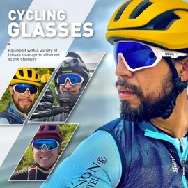 KAPVOE Polarised Cycling Glasses, 5 Interchangeable Lenses, Unisex Sports Sunglasses for Men and Women, Suitable for Cycling, Mountain Biking, Running, Fishing, Rowing, Golf 07