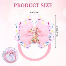 2Pcs Birthday Hair Bow for Baby Girls 1 2 3 4 5 7 Years Bow Sprinkles Decorations Confetti Ice Cream Birthday Party Decorations Pink Toddler Hair Clips Accessories for Girls(One)
