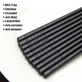 Chopsticks, 10 Pairs Chop Sticks 9.4 inches Fiberglass Chopsticks Reusable Set Dishwasher Safe Household Restaurant Chopsticks with Gift Case