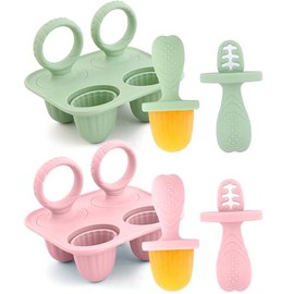 Molde para Paletas de Hielo Bebé, Moldes de Silicona, Mordedera para Bebe Libre de BPA, Alivio de La Dentición del Bebé, con Varillas y 4 Cavidades (Moldes para paletas（2）)