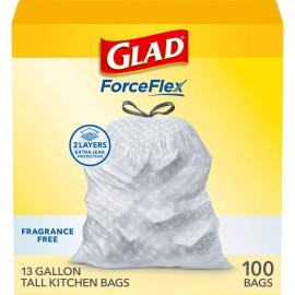 Glad ForceFlex Drawstring Fragrance Free Trash Bags - 13gal/100ct