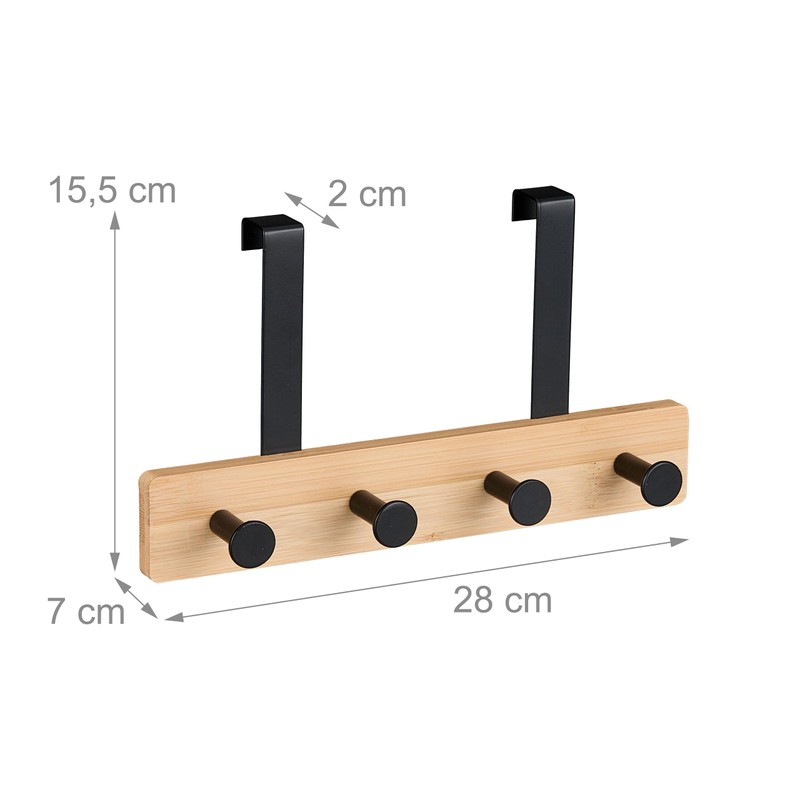 Relaxdays Door Coat Rack 4 Hooks Hook Rack for 2
