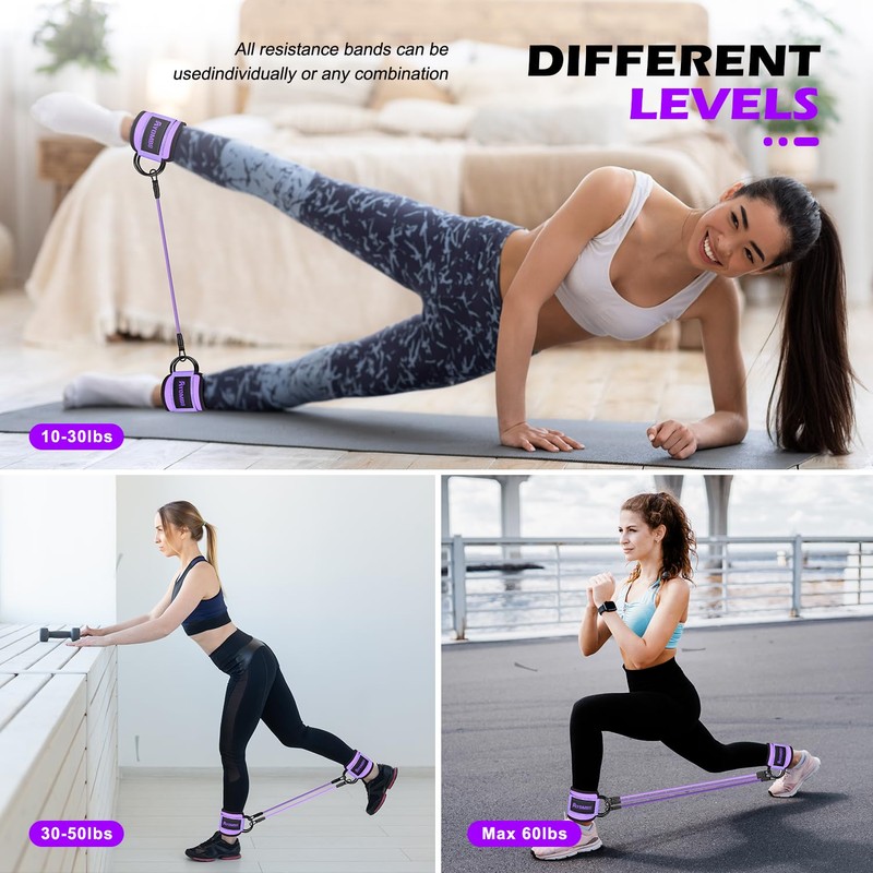 Ankle Resistance Bands with Cuffs, Glutes Workout Equipment for Women,