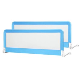 Costzon Double Sided Bed Rail Guard, Set of 2, Extra Long, Swing Down Safety Guard for Toddler Convertible Crib, Folding Baby Bedrail for Kids Twin, Double, Full Size Queen & King (Blue, 59-Inch)