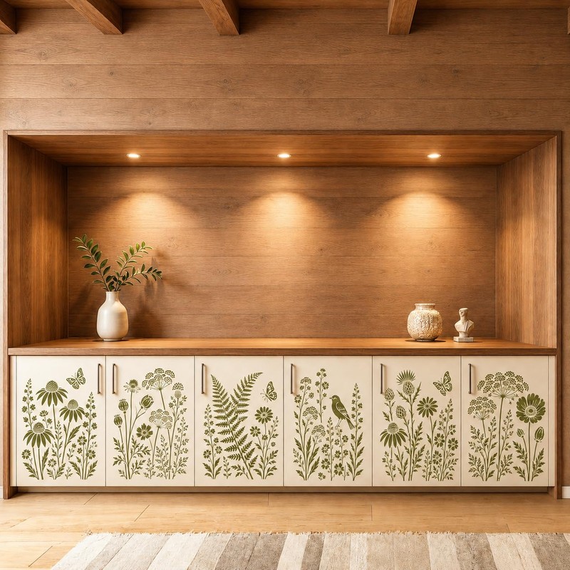 Wall Stencil Kit for Painting, 6 PCS Large Reusable Floral