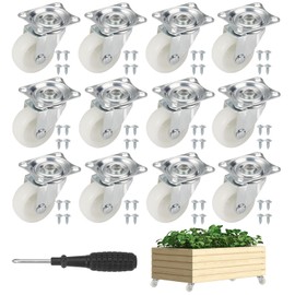 Pack of 12 Castors for Furniture Diameter 38 mm / 1.5 Inches, 360° Rotatable Furniture Castors, Small, Swivel Castors, Furniture Transport Castors, Rubber Castors for Wooden Cabinets, Children's Beds,