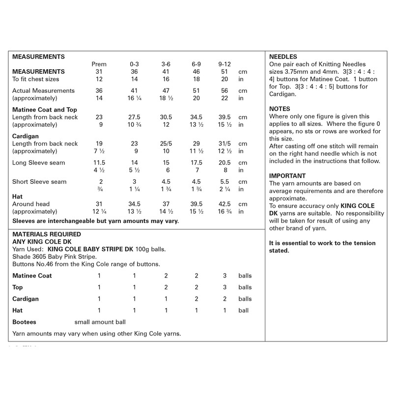 King Cole 5700 Knitting Pattern Baby Cardigan Top Matinee Coat