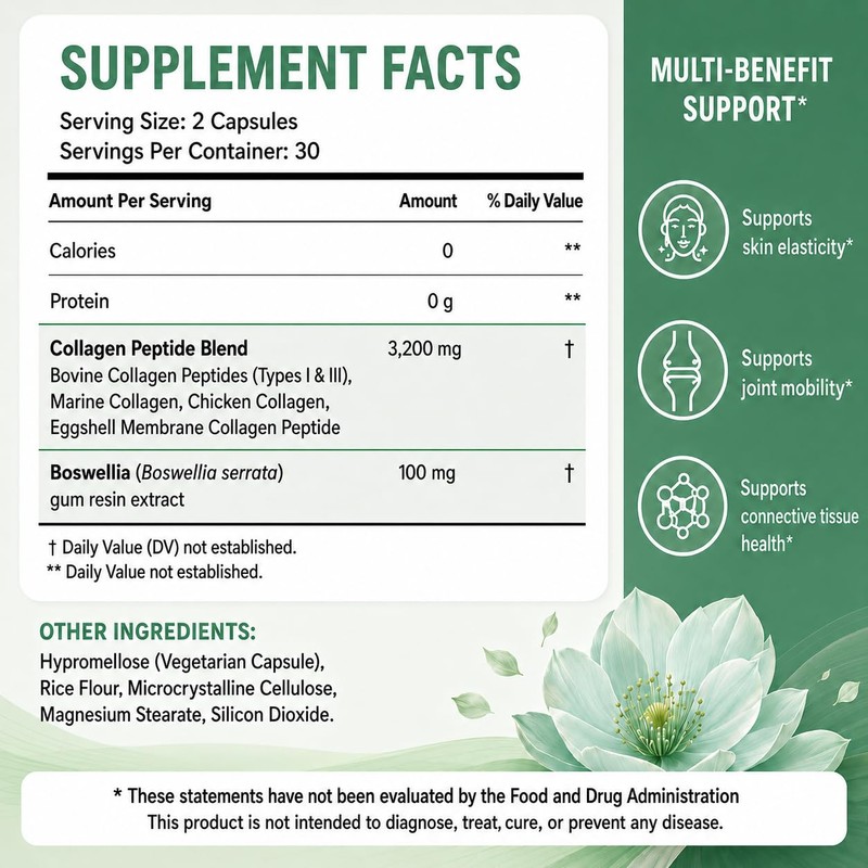 Multi Collagen Multi-Source Peptide Blend 60 Capsules Supplement