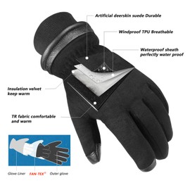 OZERO Motorcycle Gloves Winter Waterproof Touchscreen Elastic Cuff Windproof Thermal for Driving/Snow Ski/Hiking/Hunting Warm Christmas Gifts for Men Dad (Small,Black)