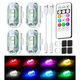 4Pcs Wireless LED Strobe Lights with Remote Control,USB Rechargeable Led Emergency Warning Lights with 8 Colors, Waterproof Led Lights for Car Motorcycle Drone Aircraft Bike