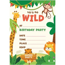 32 Safari Party Invites Kids Childrens Birthday Party Invitations with Envelopes – Designed and Printed in the UK
