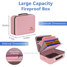 TIGERKING Fireproof Document Box Hard Case with Water-Resistant Zipper, Fireproof File Box with Lock, Document Safe Boxs for Important Documents, Certificates - Pink File Organizer