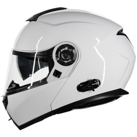 ILM Bluetooth Motorcycle Modular Helmet 2-3 Riders Intercom Flip up Full Face Helmet with Dual Visor DOT Model 159BT (White, L)