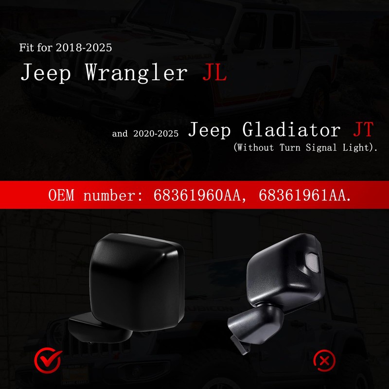 Carbon Fiber Direct Replacement Mirror Cover for 2018-2025 Jeep Wrangler