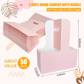 50 Pack 2 Cup Drink Carrier with Handle 2 or 4 Cup Kraft Paperboard Drink Cup Carrier for Delivery Coffee Beverage Cup Holder Floral Wrap Packing Box Birthday Mother's Day Graduation Party Gift Decor