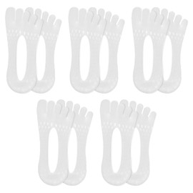 Daelesr 5 Pairs Five Finger No Show Socks Women, Non-Slip Orthopaedic Toe Socks Thin with Gel Tab, Breathable Invisible Socks for Women, Soft Ultra Low Cut Liner Socks Girls, White