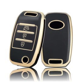 OFF WE GO Car Key Case for Kia Key Cover for Carens Rio Sedona Forte Cerato/K3 Optima/K5 Sorento Sportage Soul 3 Buttons Car Key Protective Case Key Box, Black Gold