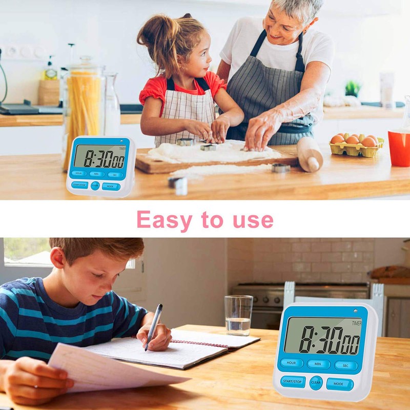 Upgraded Digital Kitchen Timer, ON/Off Switch, 12/24 Hour Clock and