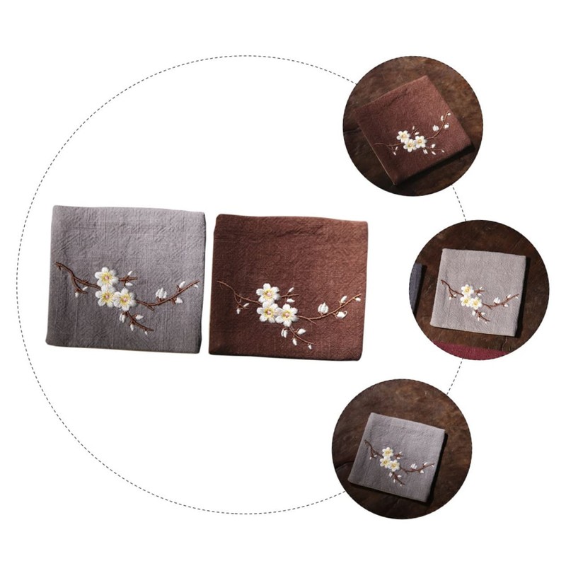 COLLBATH 2pcs Embroidery Random Cup Mats for Tea Ceremony Decorative