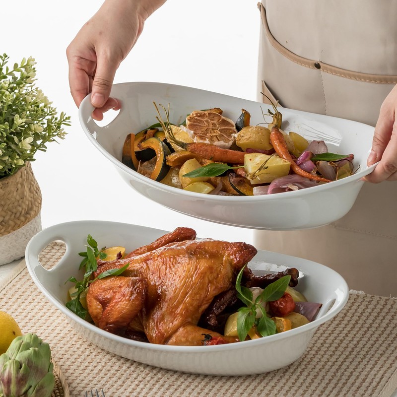 YHOSSEUN Large Serving Bowl with Handles, 1.5 Quarts Oval Serving